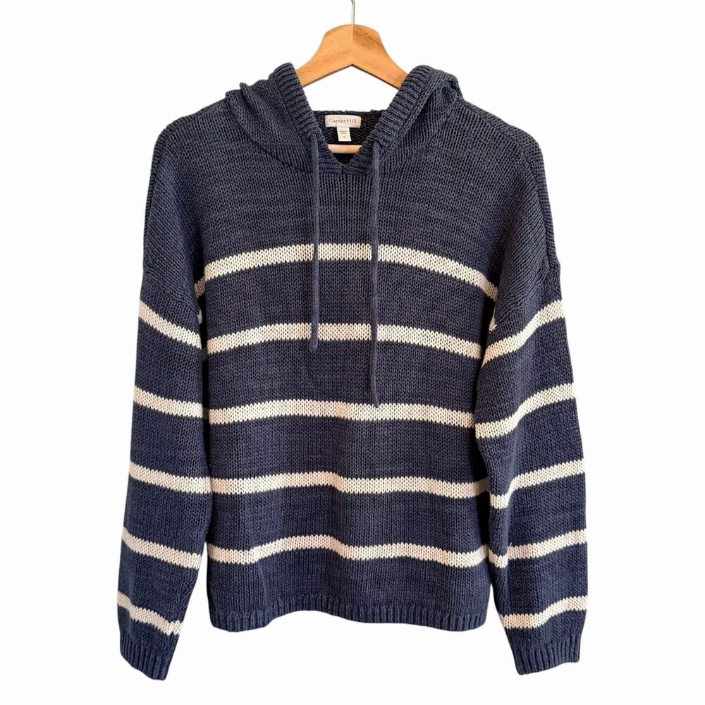 Garnet Hill Hooded Linen Cotton Striped Sweater Size S Coastal Beach Preppy